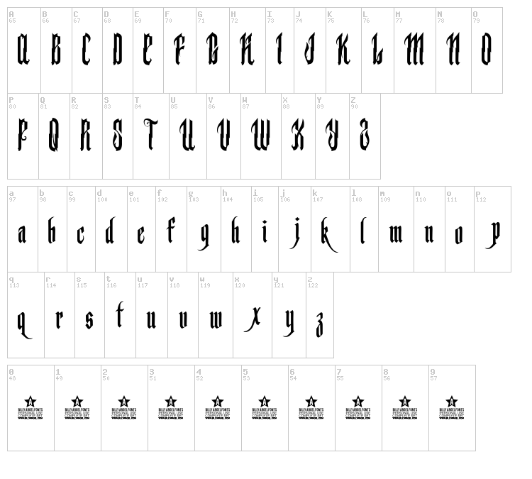 Backstab font map